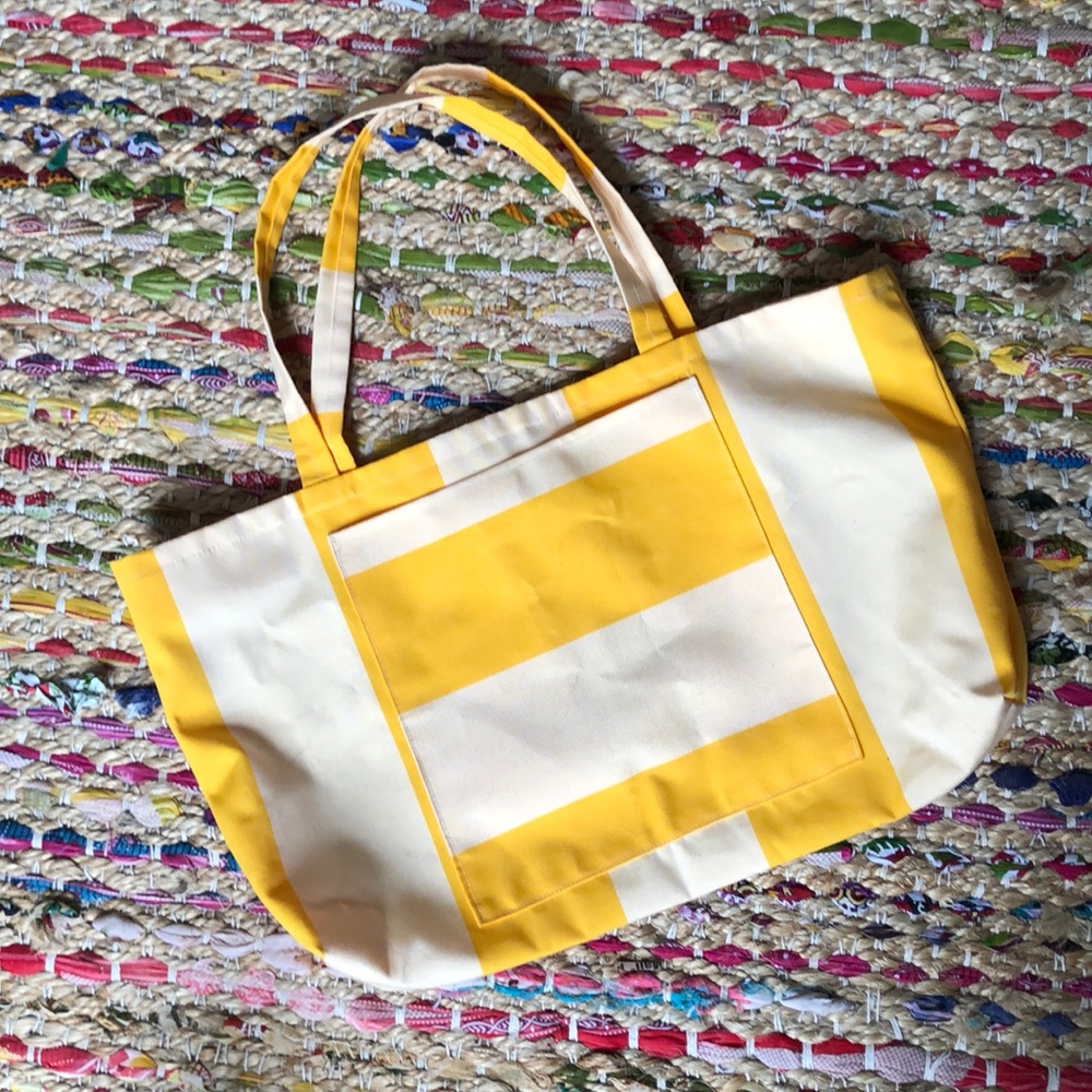 Canvas Yellow Stripe Beach Tote Bag